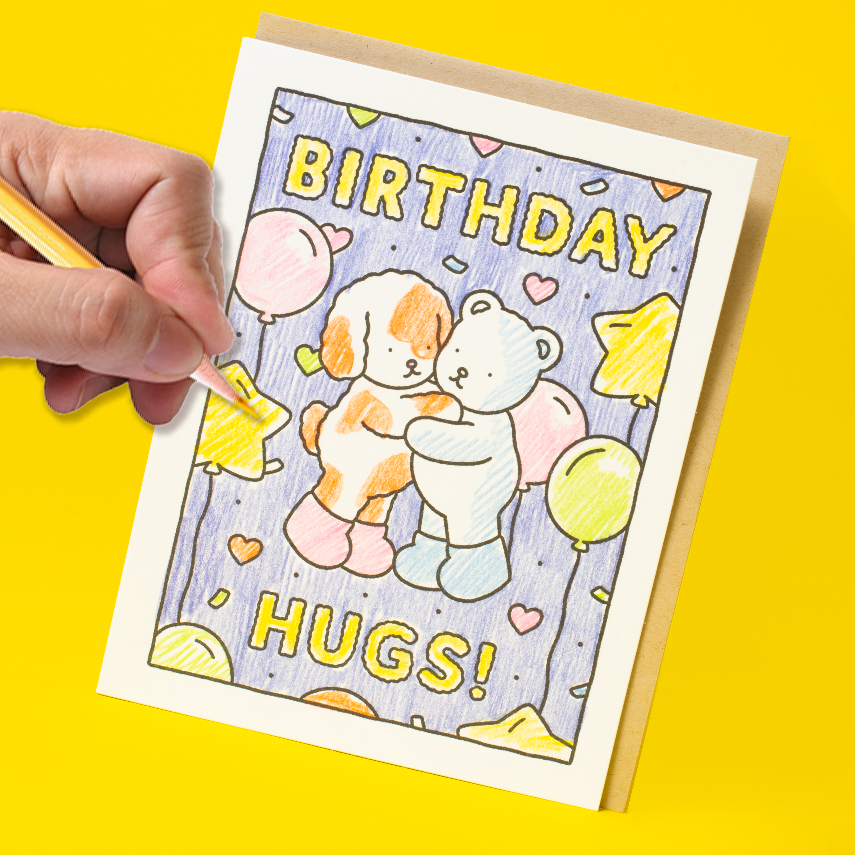 Birthday Hugs DIY Bobbie Goods Coloring Letterpress Greeting Card