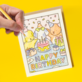 Happy Birthday Cake Party DIY Bobbie Goods Coloring Letterpress Greeting Card