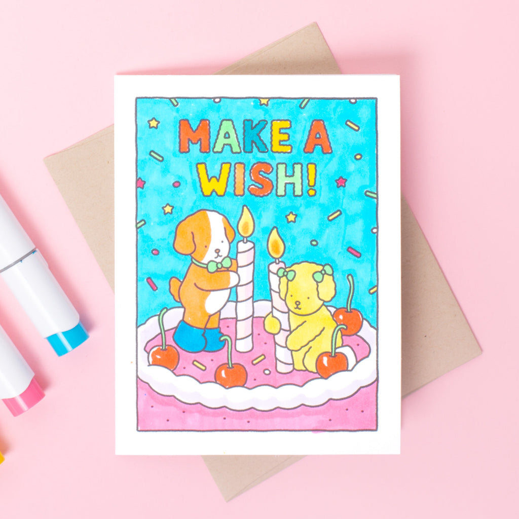 Birthday Wish Puppies DIY Bobbie Goods Coloring Letterpress Greeting Card