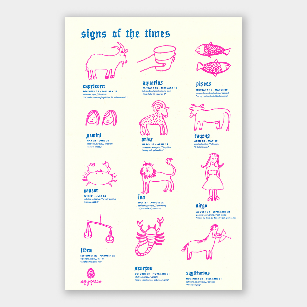 Zodiac Signs Art Poster Risograph Print