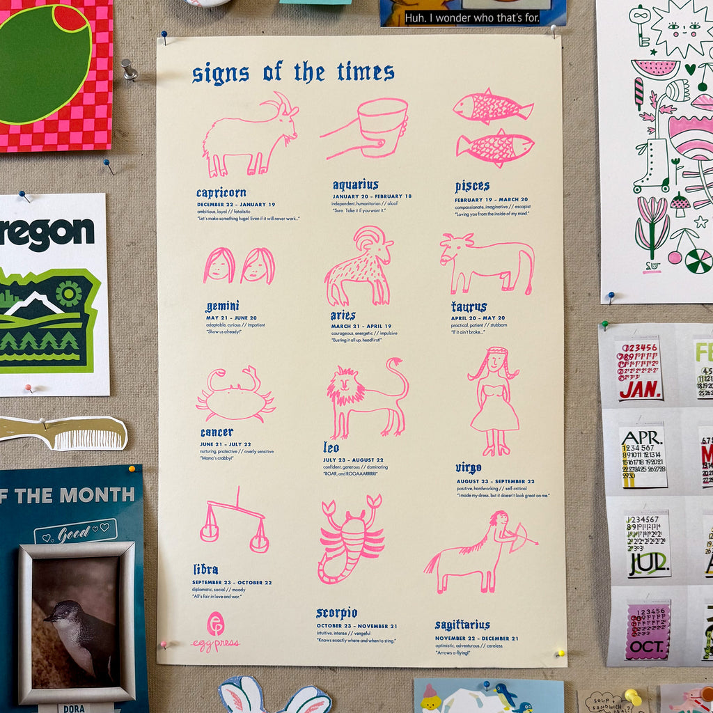 Zodiac Signs Art Poster Risograph Print