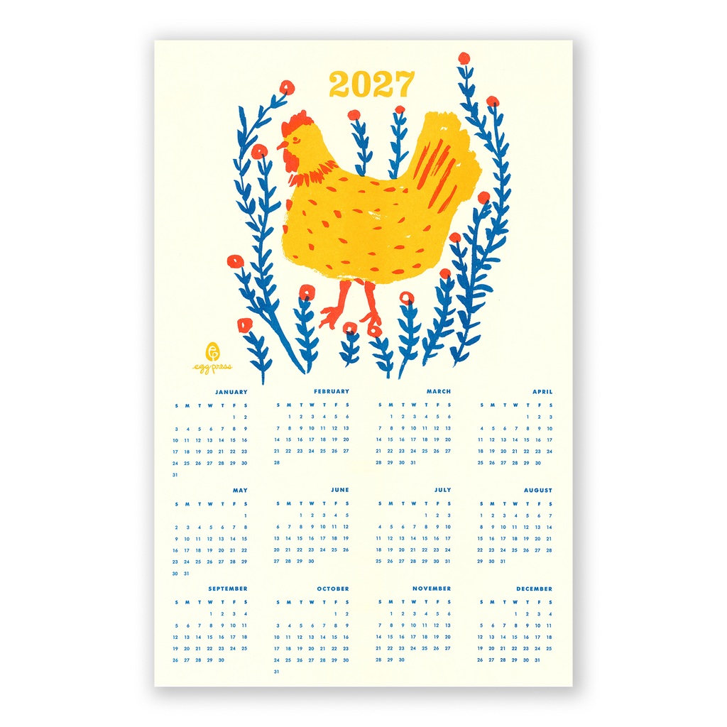 Chicken 2027 Calendar Illustrated Risograph Print