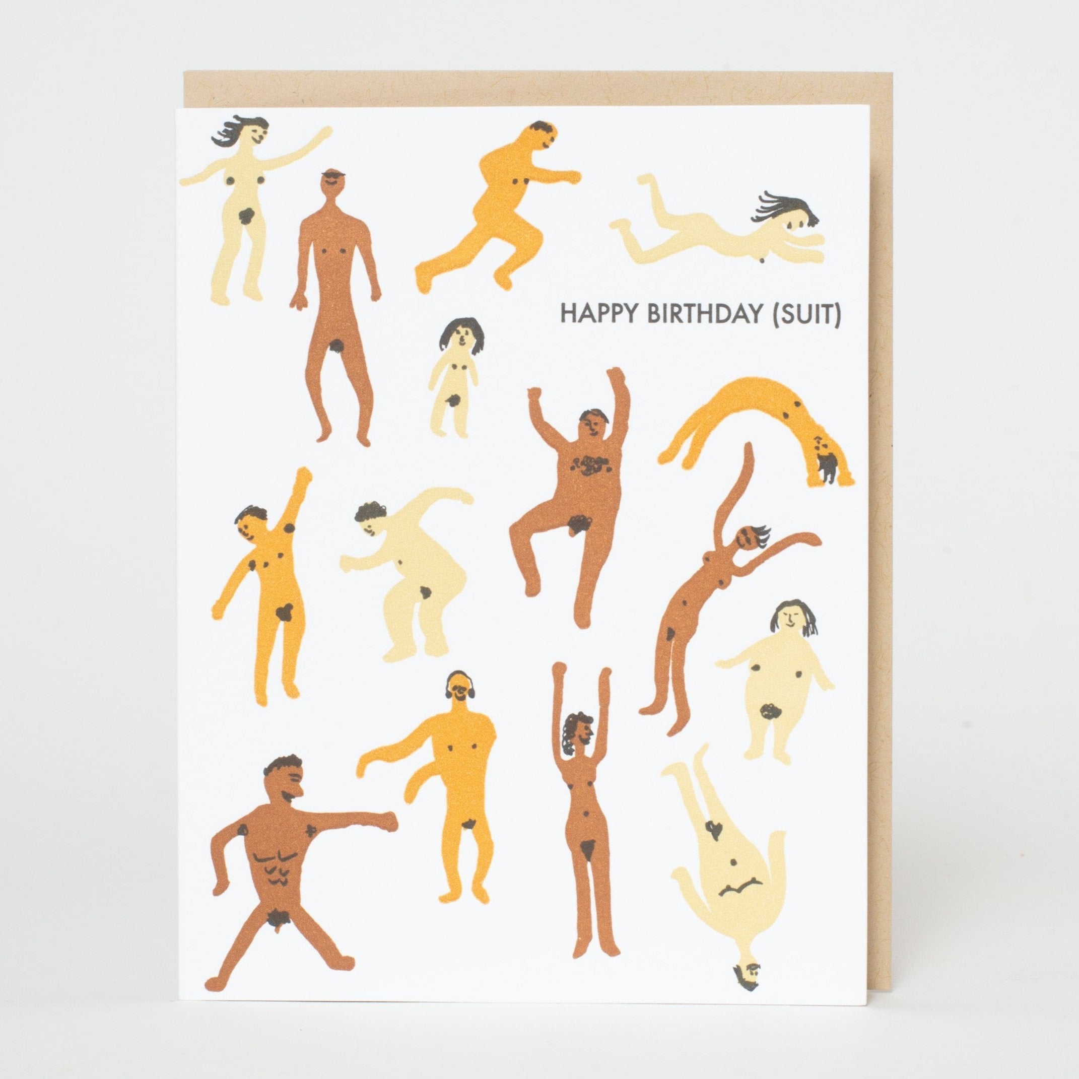 Birthday Suits Funny Nudie Characters Letterpress Greeting Card