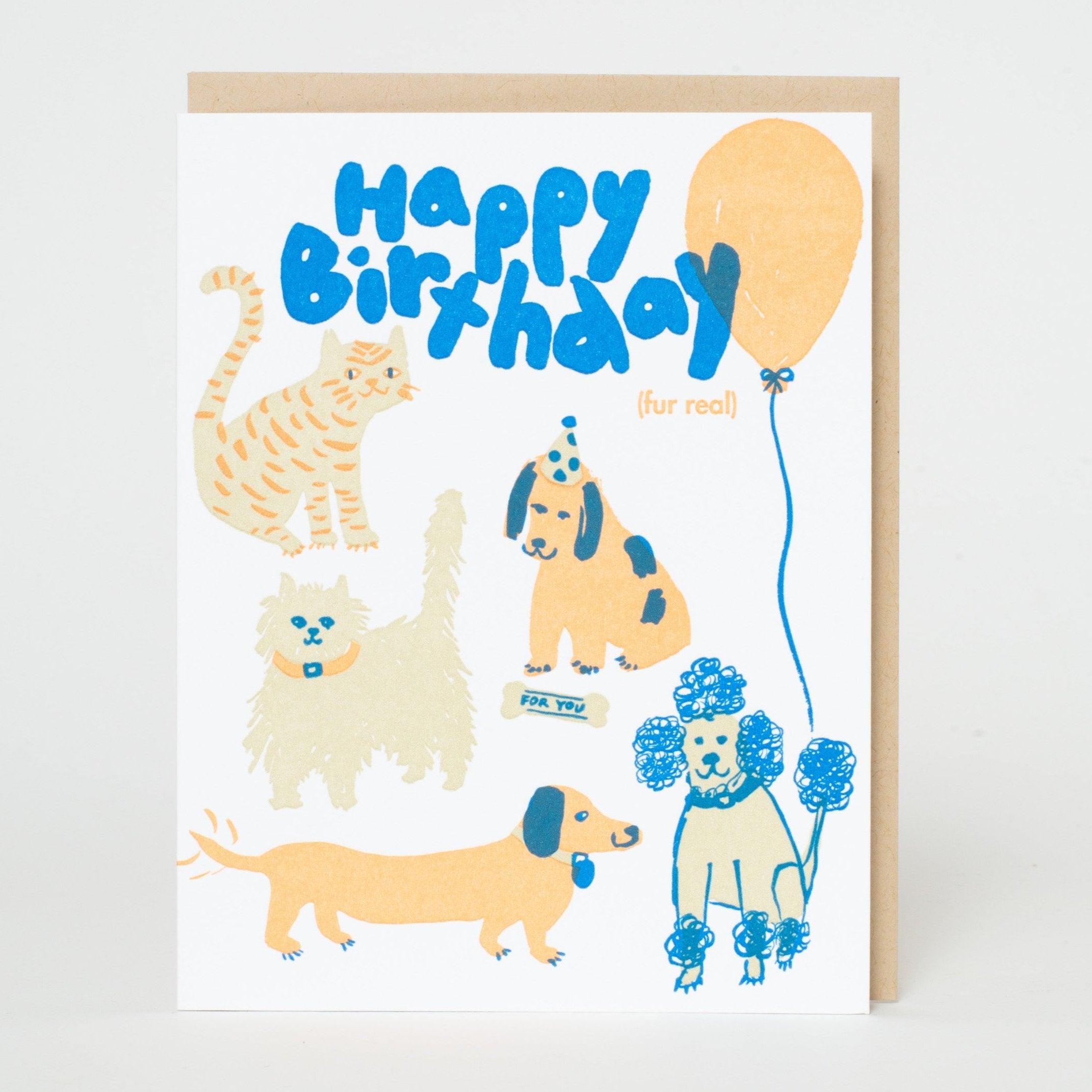 Cats & Dogs Birthday Letterpress Greeting Card