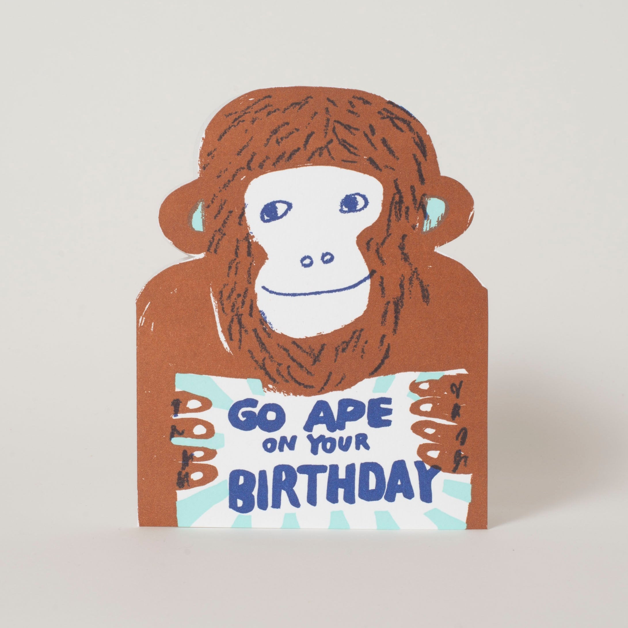 Go Ape Monkey Birthday Letterpress Greeting Card