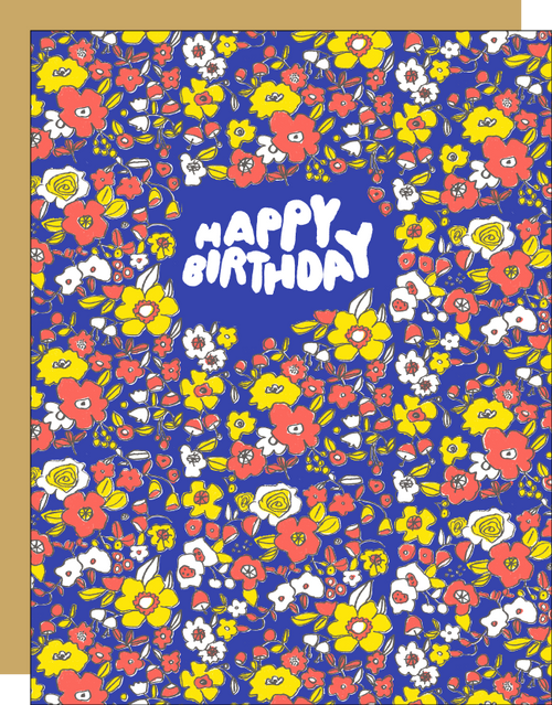 Calico Floral Birthday Letterpress Greeting Card
