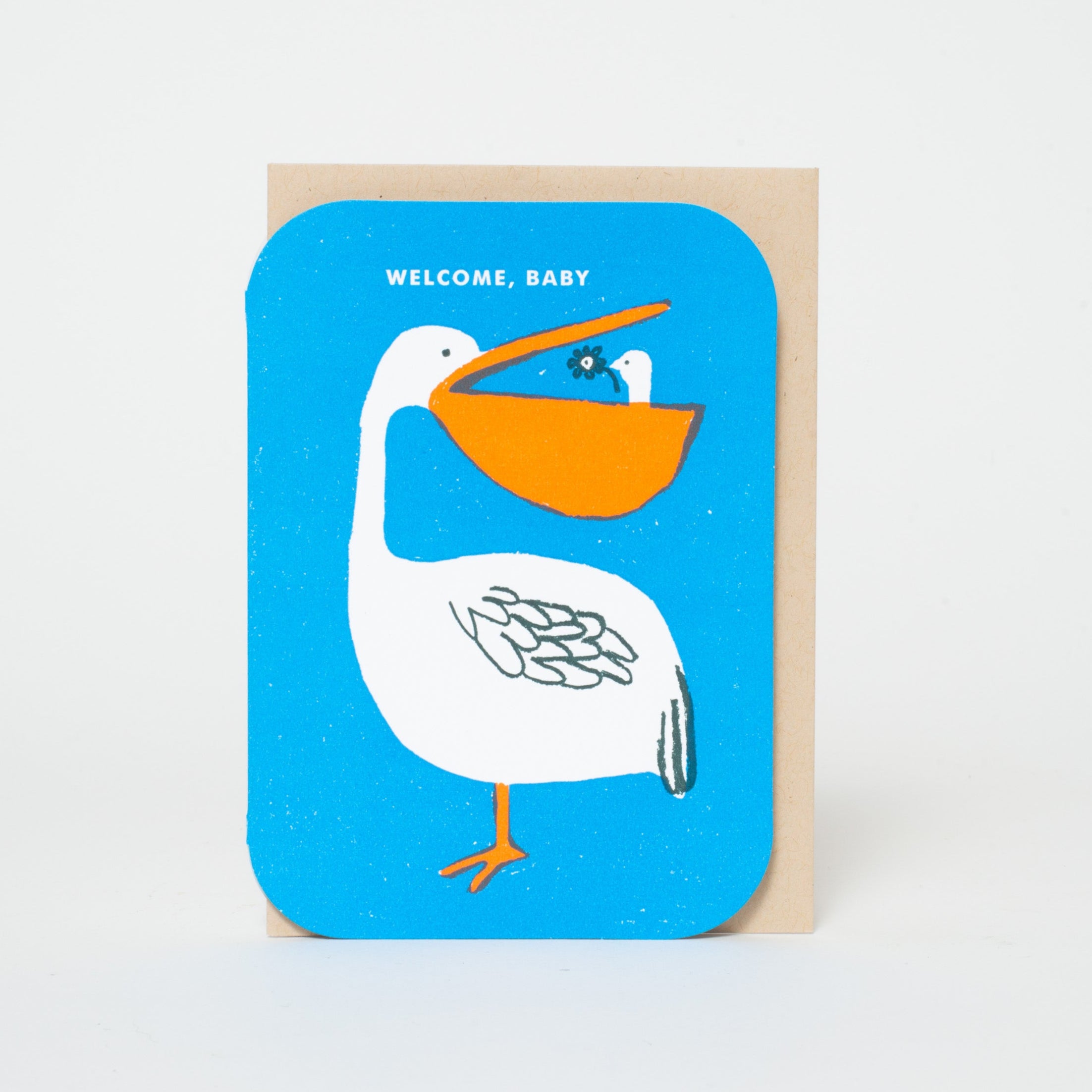 Welcome Baby Pelican Letterpress Greeting Card