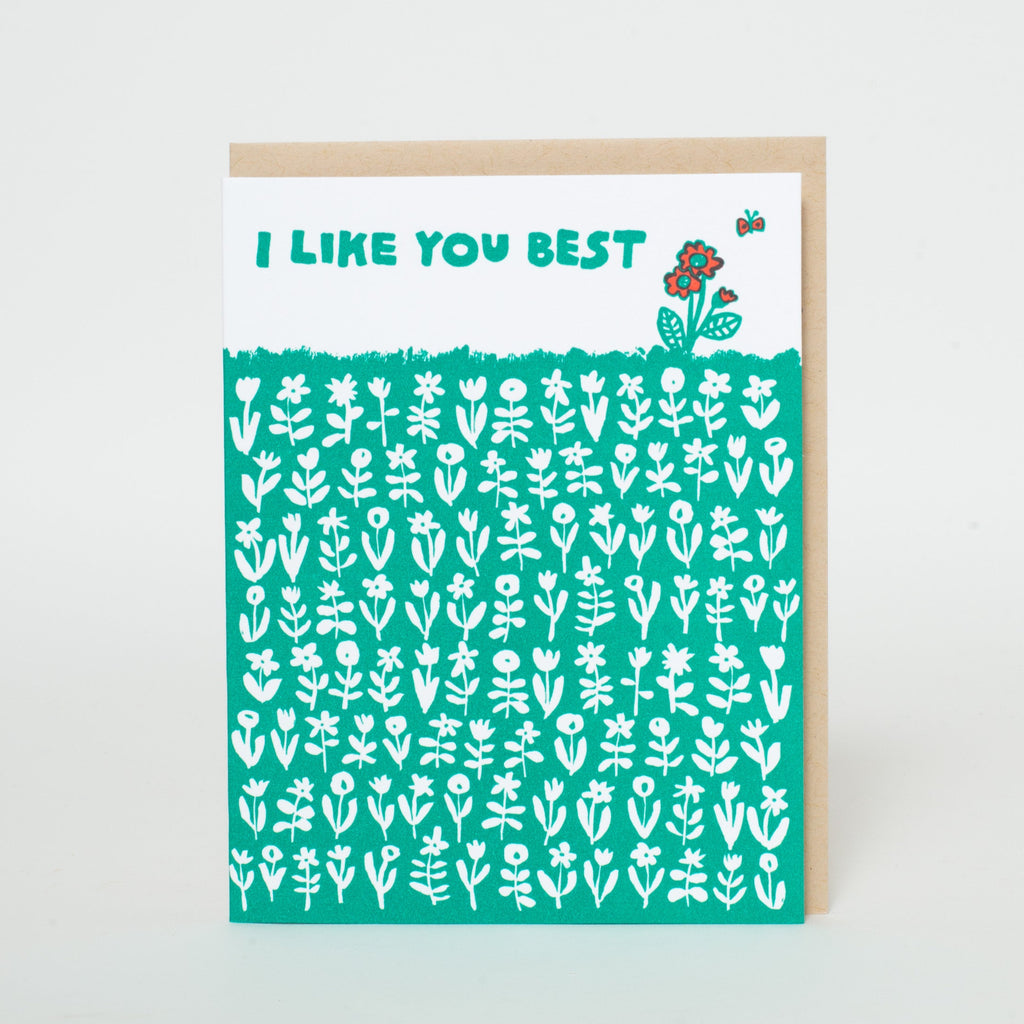 I Like You Best Meadow Love Letterpress Greeting Card