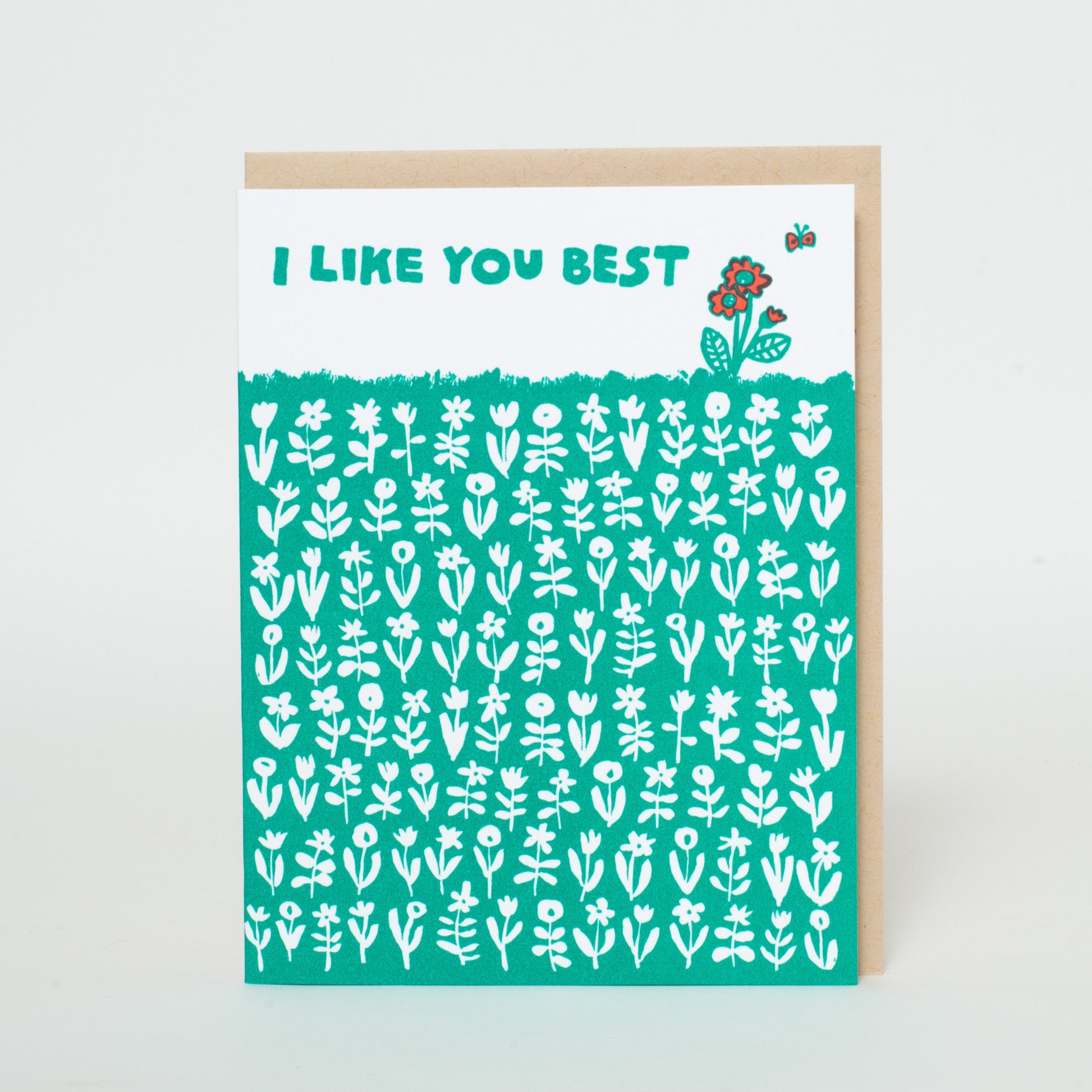 I Like You Best Meadow Love Letterpress Greeting Card
