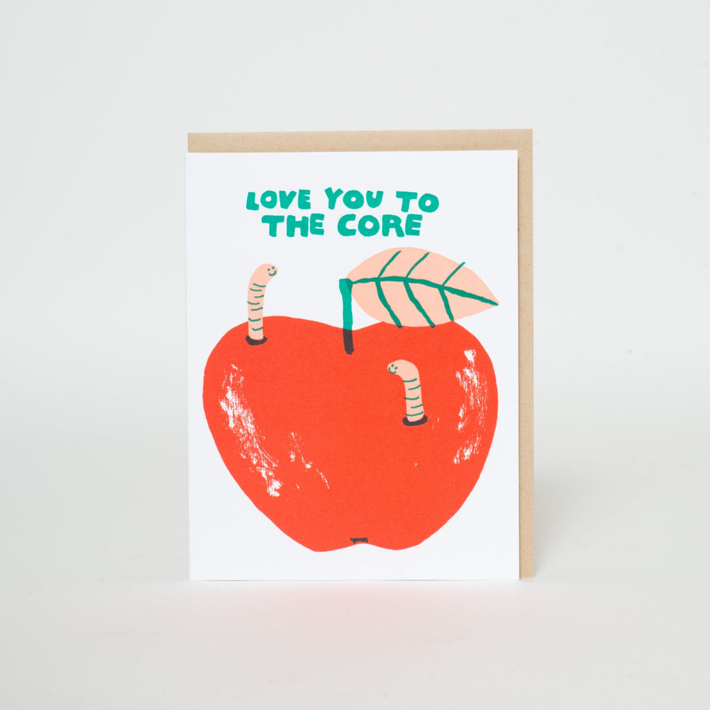 Love You to the Core Apple Letterpress Greeting Card