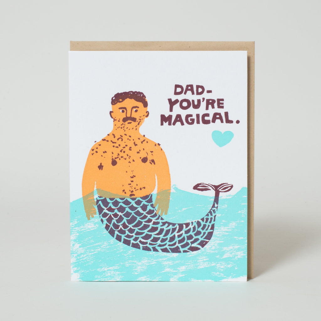 Magical Merman Dad Father's Day Letterpress Greeting Card