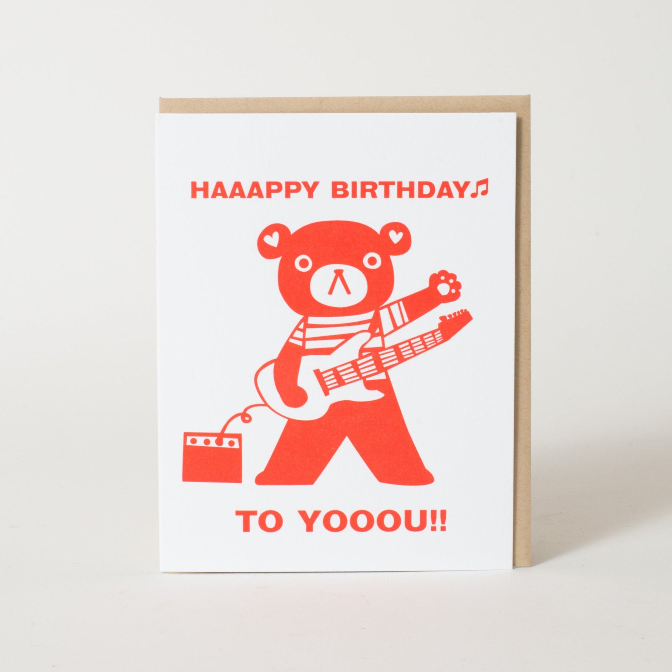 Rockin' Birthday Bear Letterpress Greeting Card