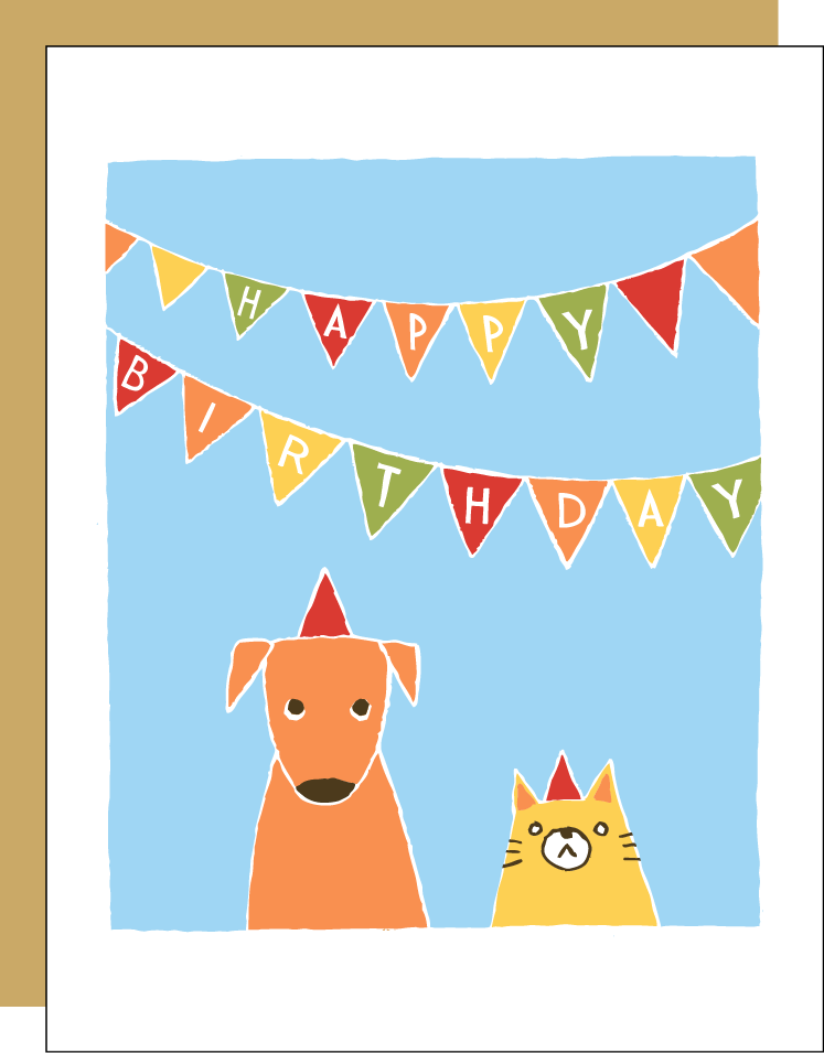 Cat & Dog Birthday Party Letterpress Greeting Card