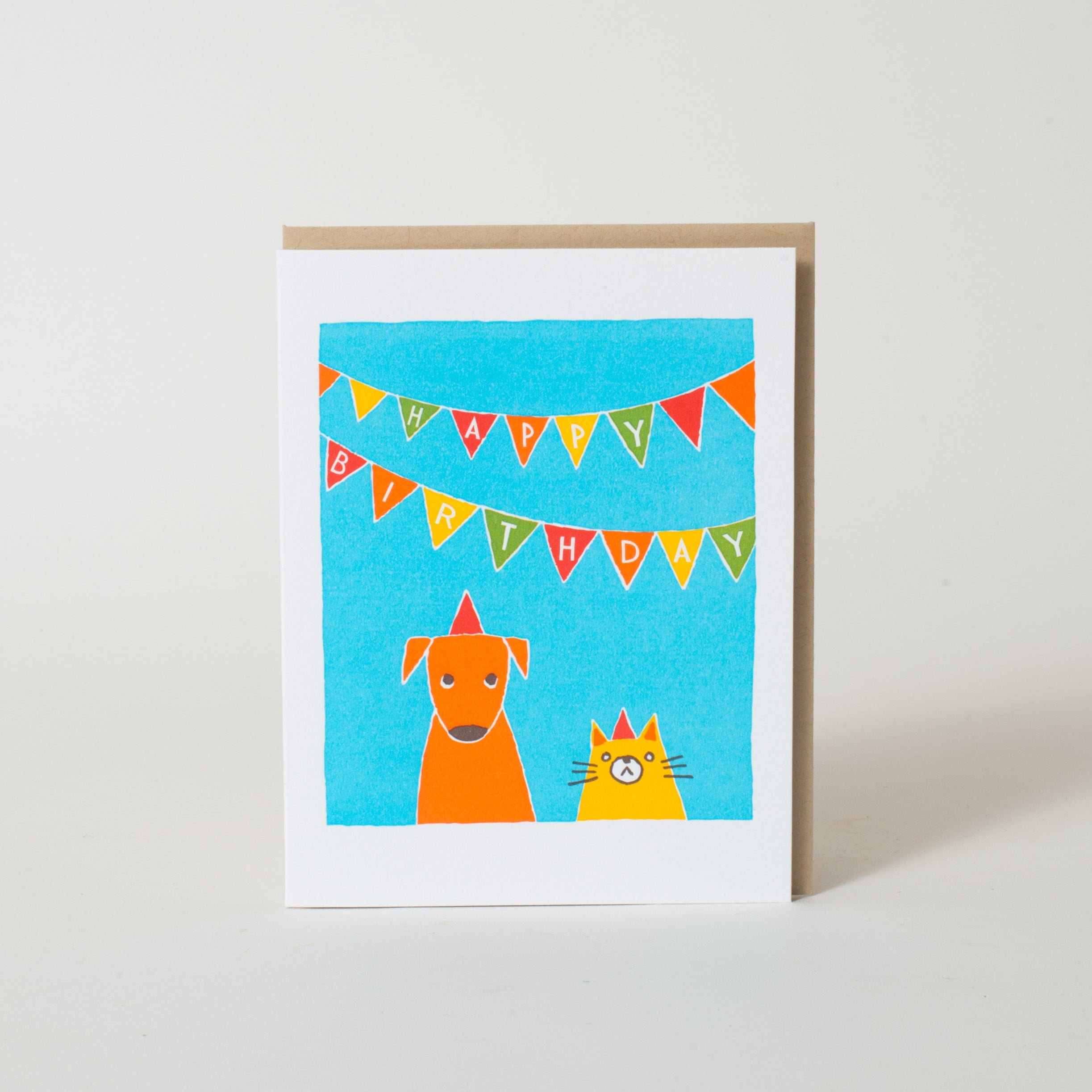 Cat & Dog Birthday Party Letterpress Greeting Card