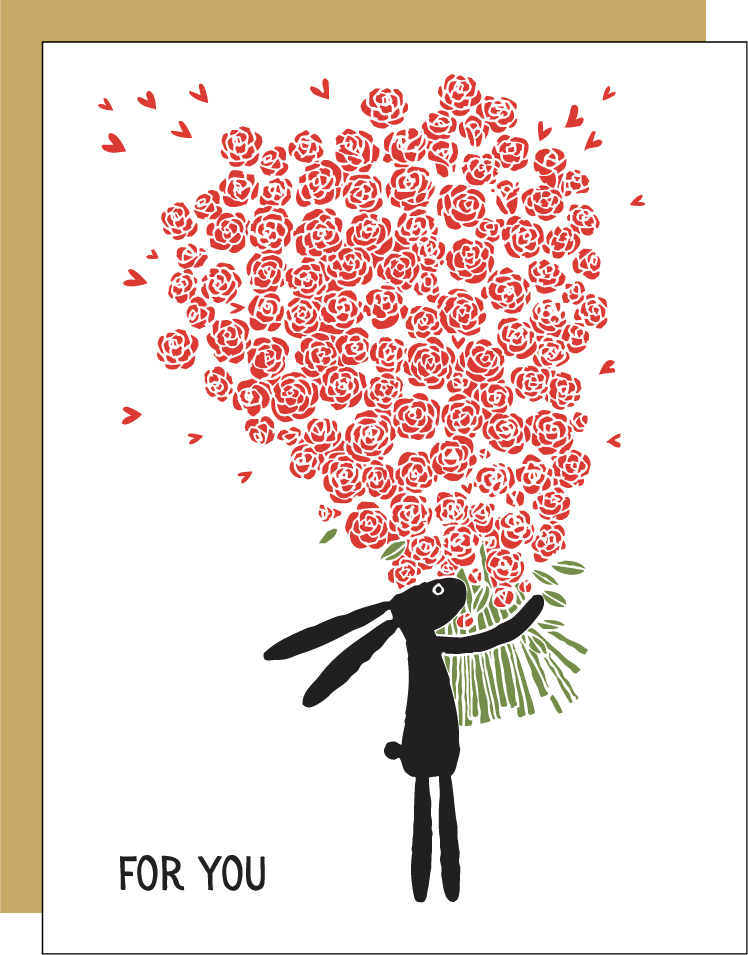 Bunny Bouquet of Flowers Letterpress Greeting Card