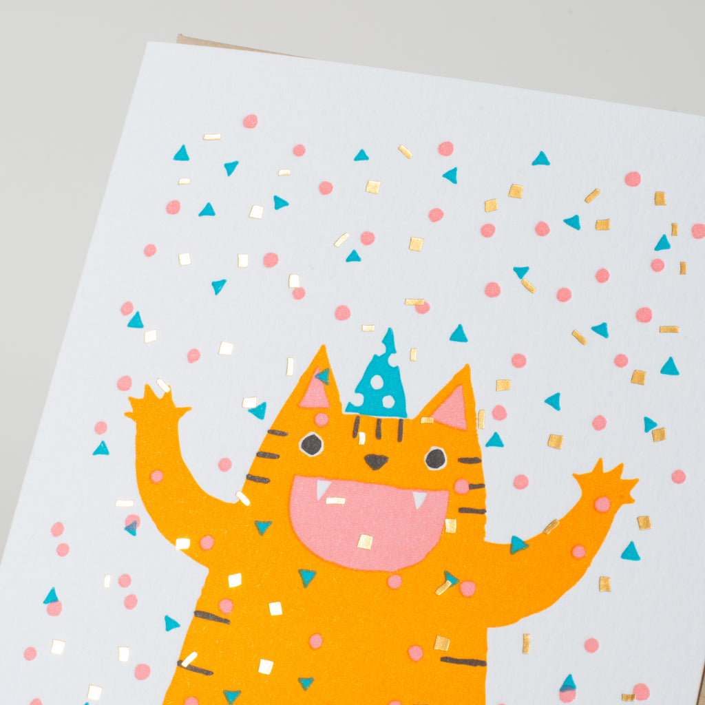Cat Confetti Birthday Letterpress Greeting Card