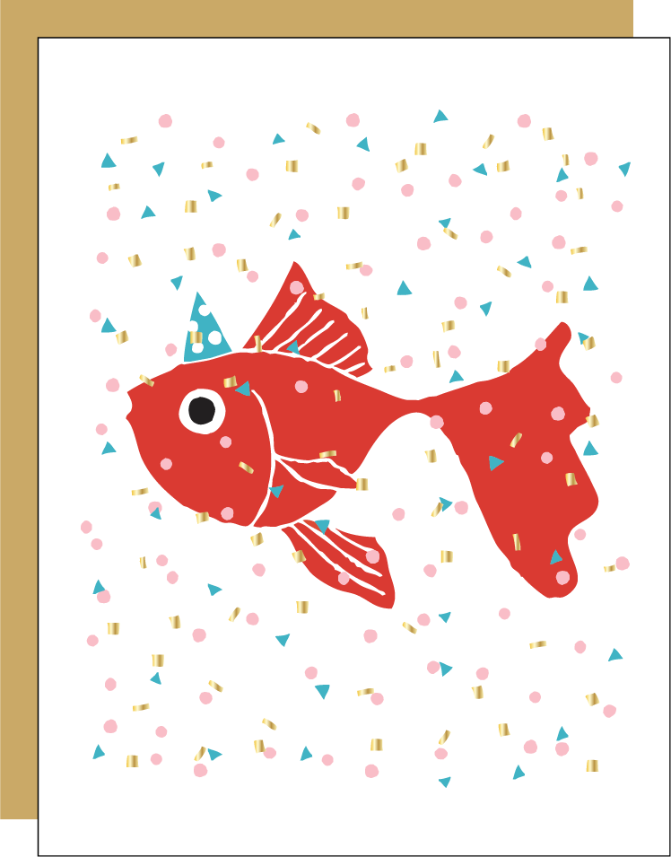 Goldfish Confetti Birthday Letterpress Greeting Card