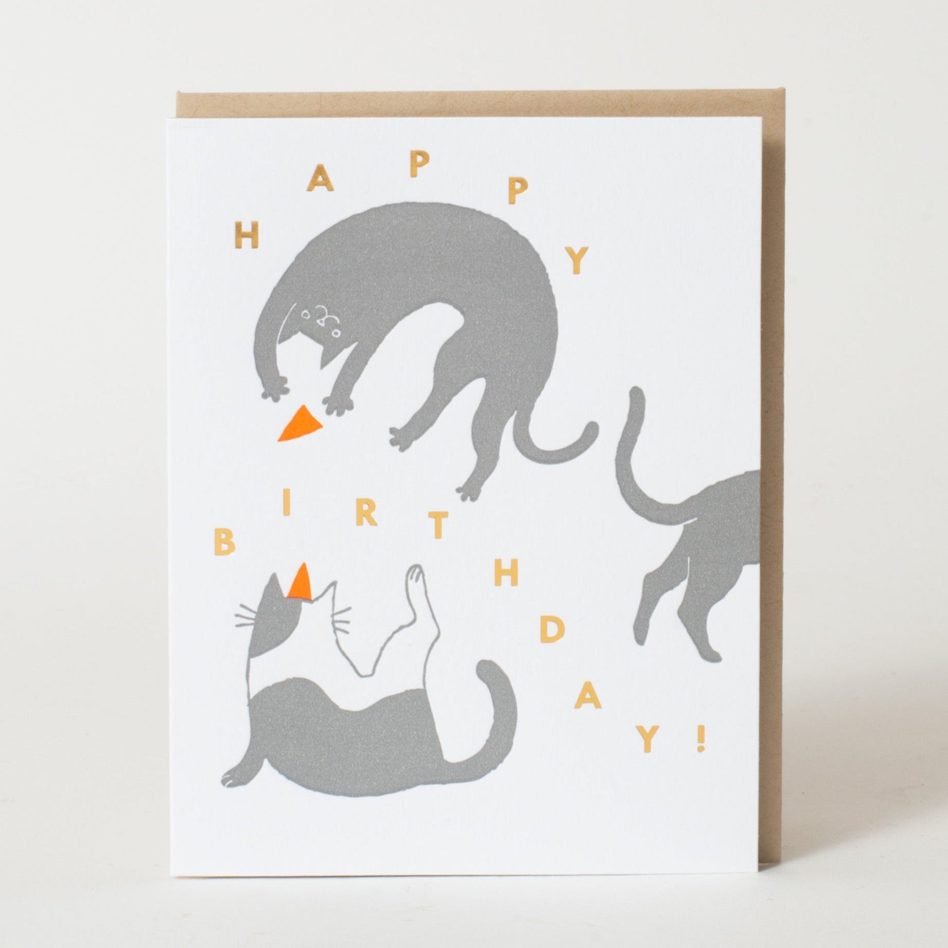 Birthday Cats Letterpress Greeting Card
