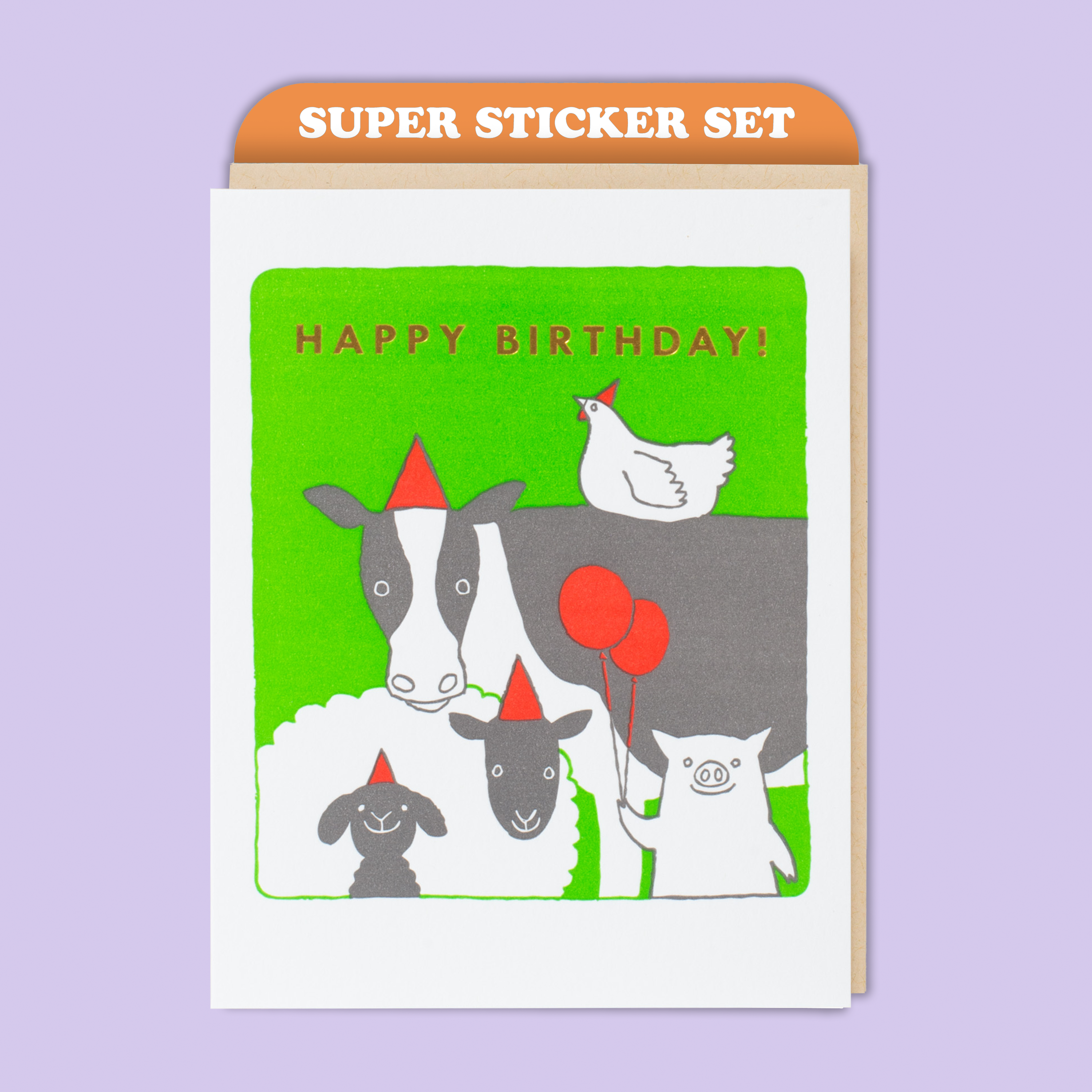 Card & Sticker Sheet Set - Farm Animals Bday
