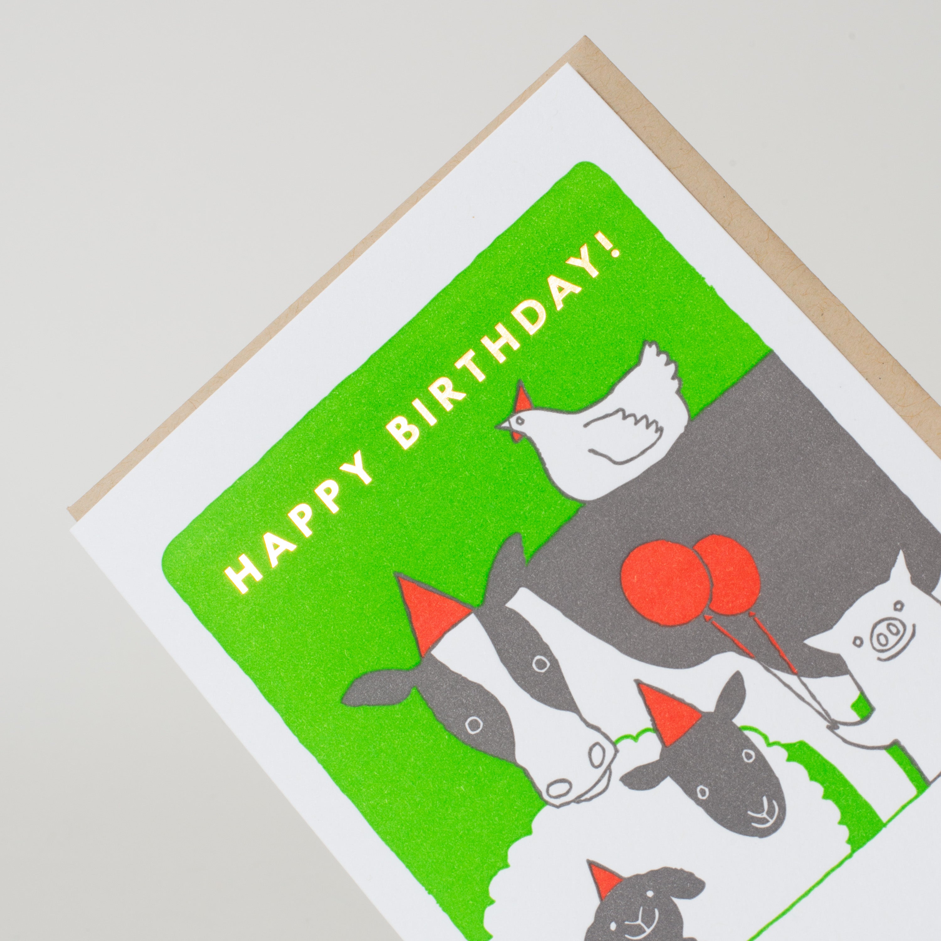 Farm Animals Birthday Letterpress Greeting Card