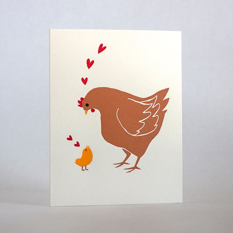Mother Hen Baby Chick Letterpress Greeting Card