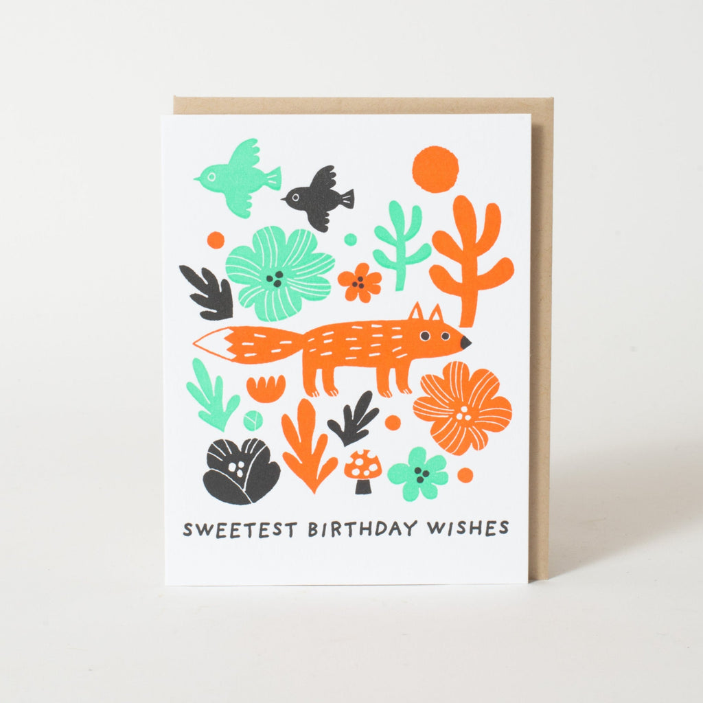 Sweetest Birthday Fox Letterpress Greeting Card