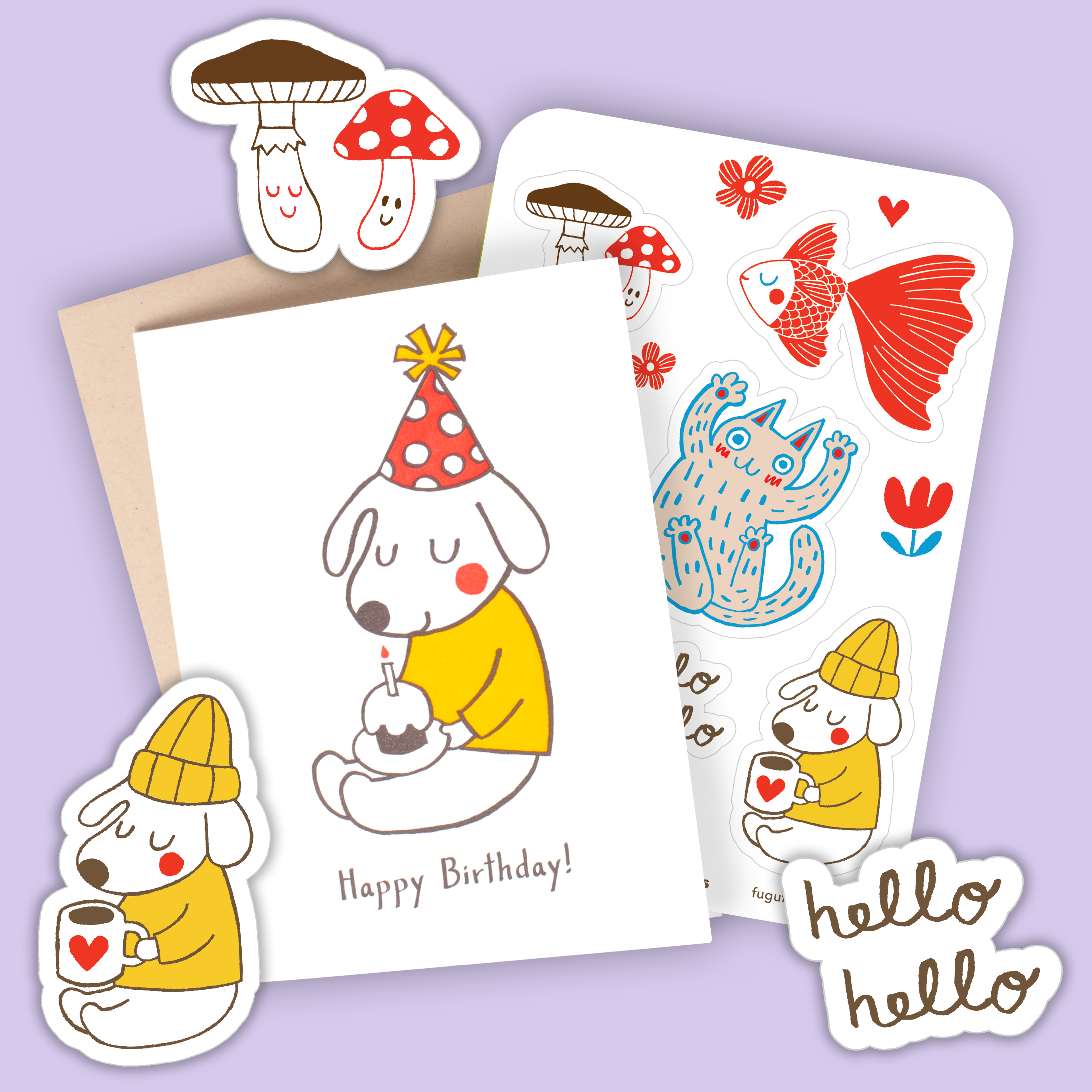 Card & Sticker Sheet Set - Birthday Dog