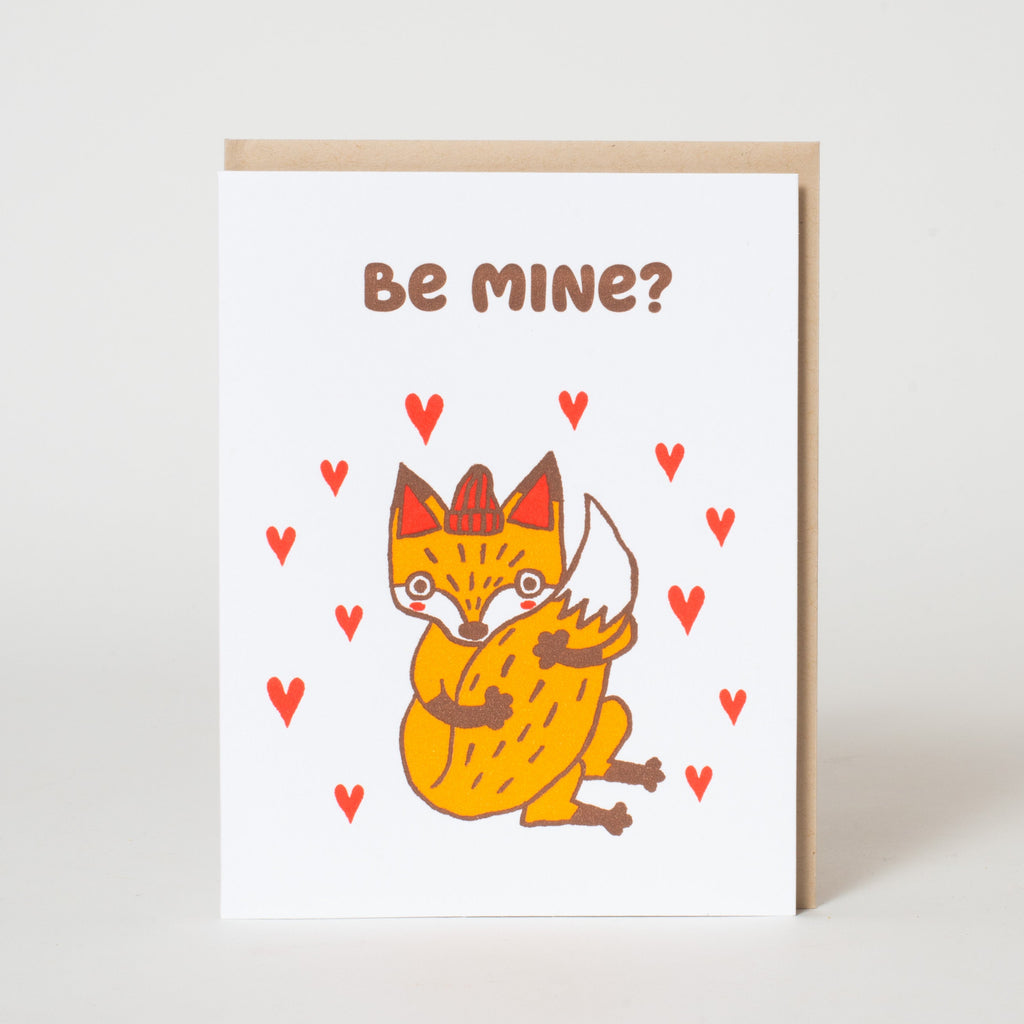 Be Mine Fox Letterpress Greeting Card