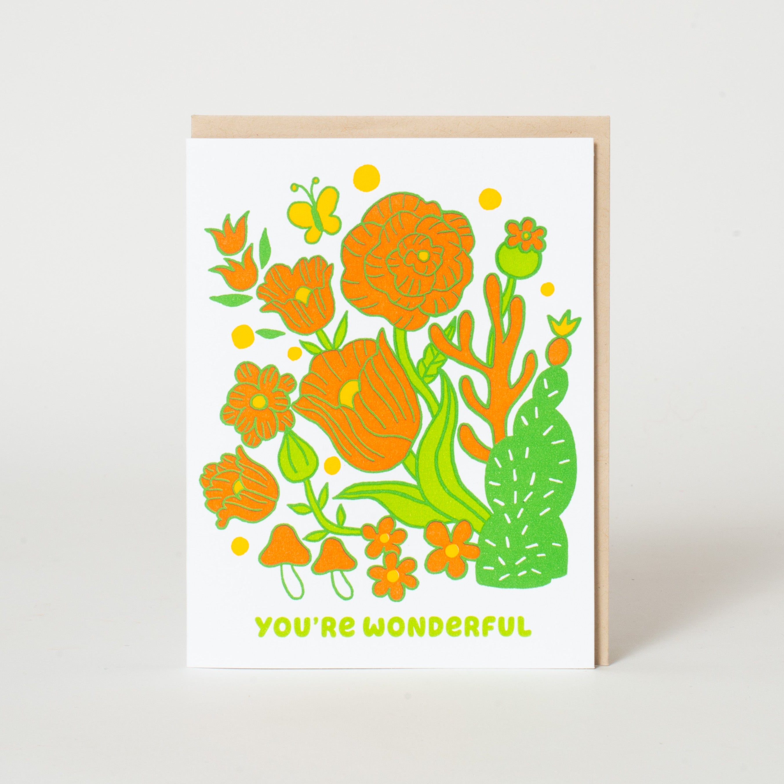 You're Wonderful Flowers Letterpress Greeting Card