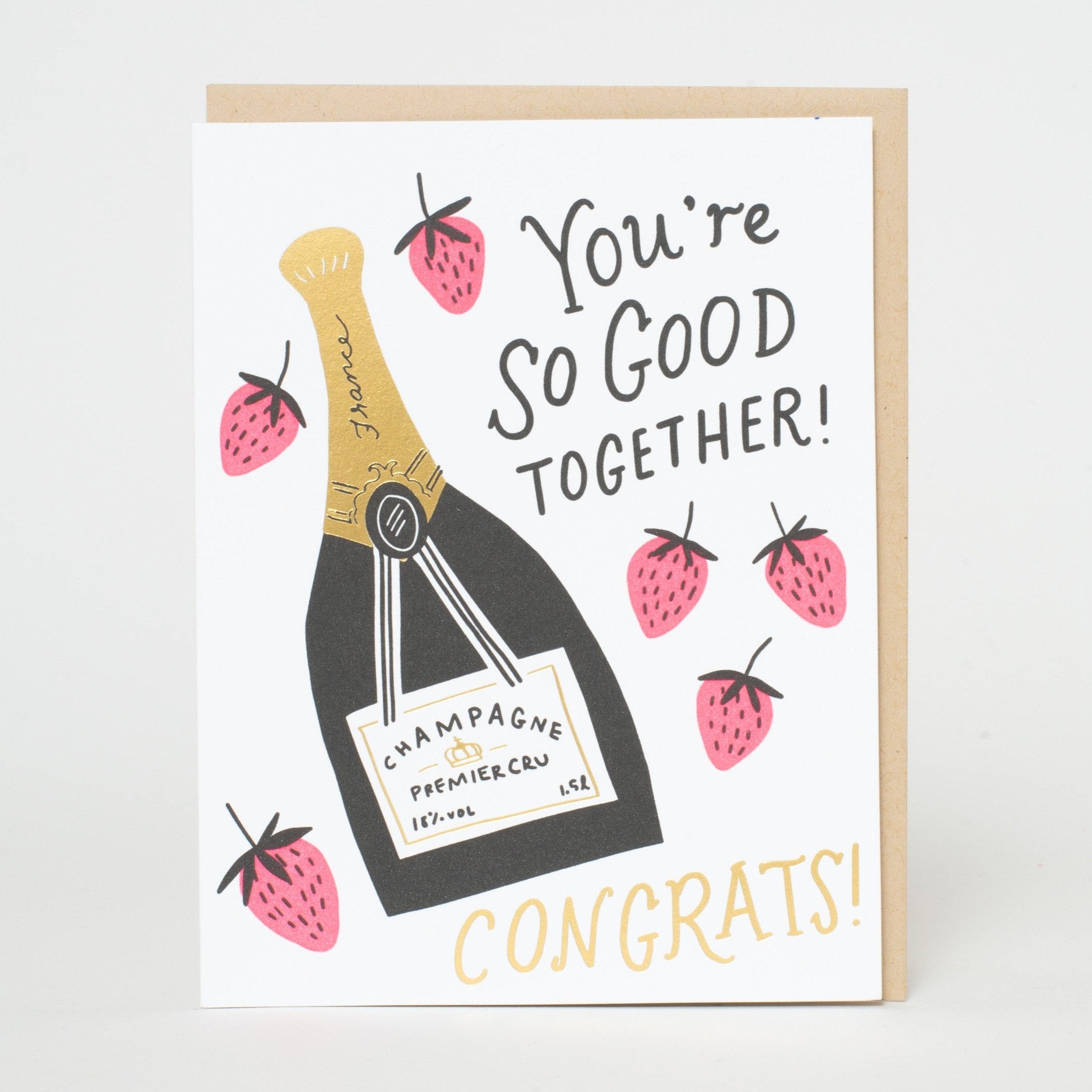 Strawberries and Champagne Wedding Letterpress Greeting Card