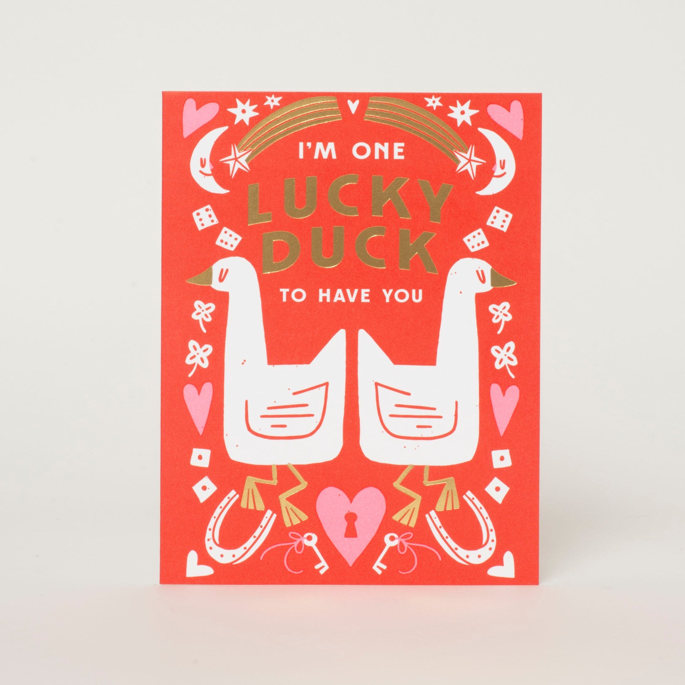 Lucky Duck Love Letterpress Greeting Card