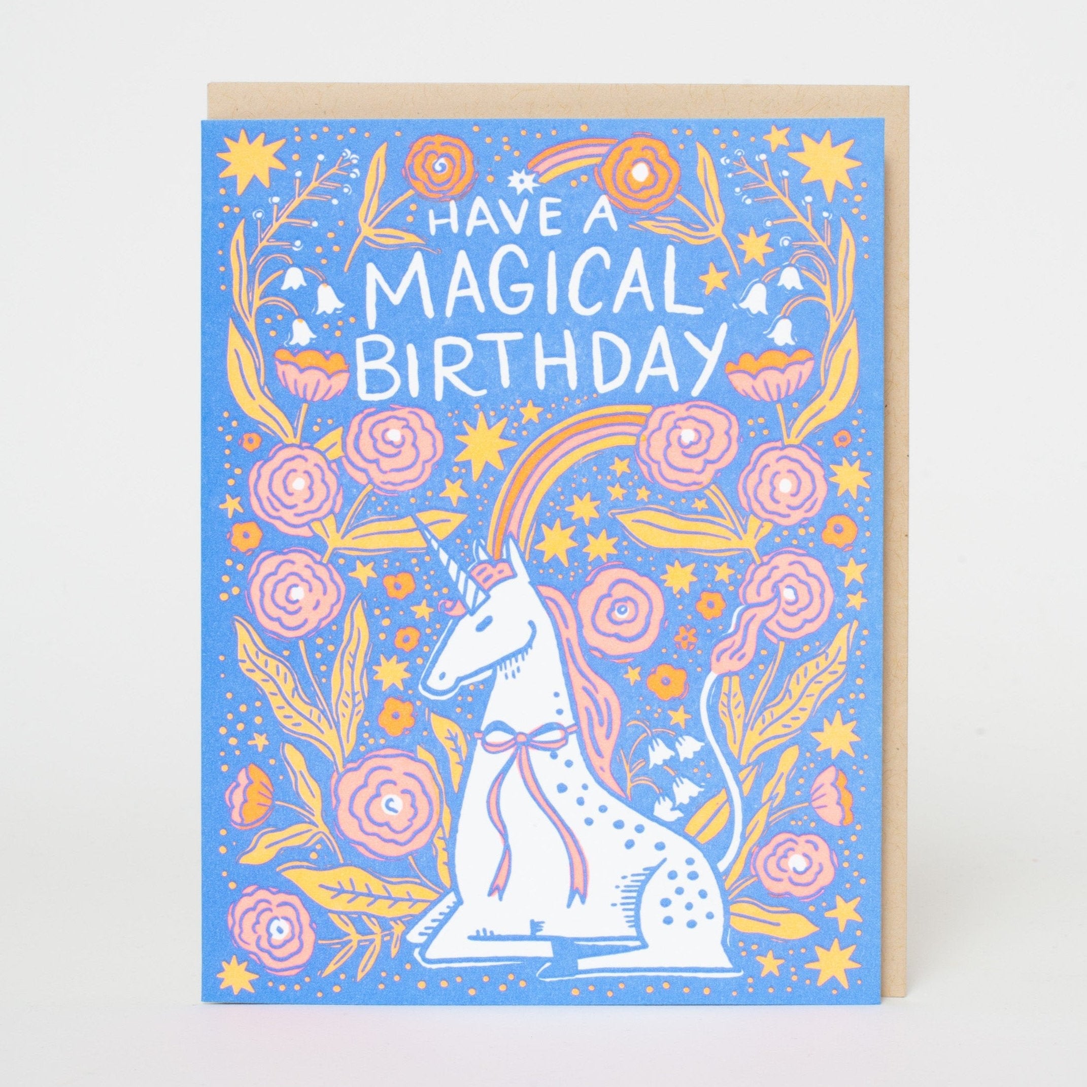 Folk Unicorn Birthday Letterpress Greeting Card
