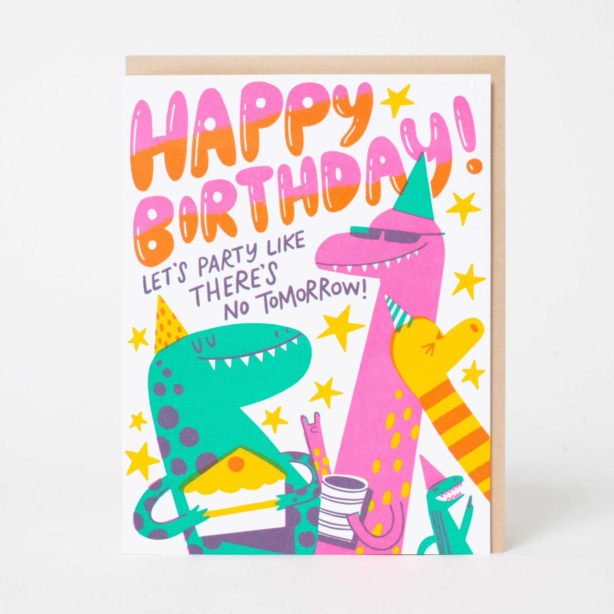Dino Party Birthday Letterpress Greeting Card