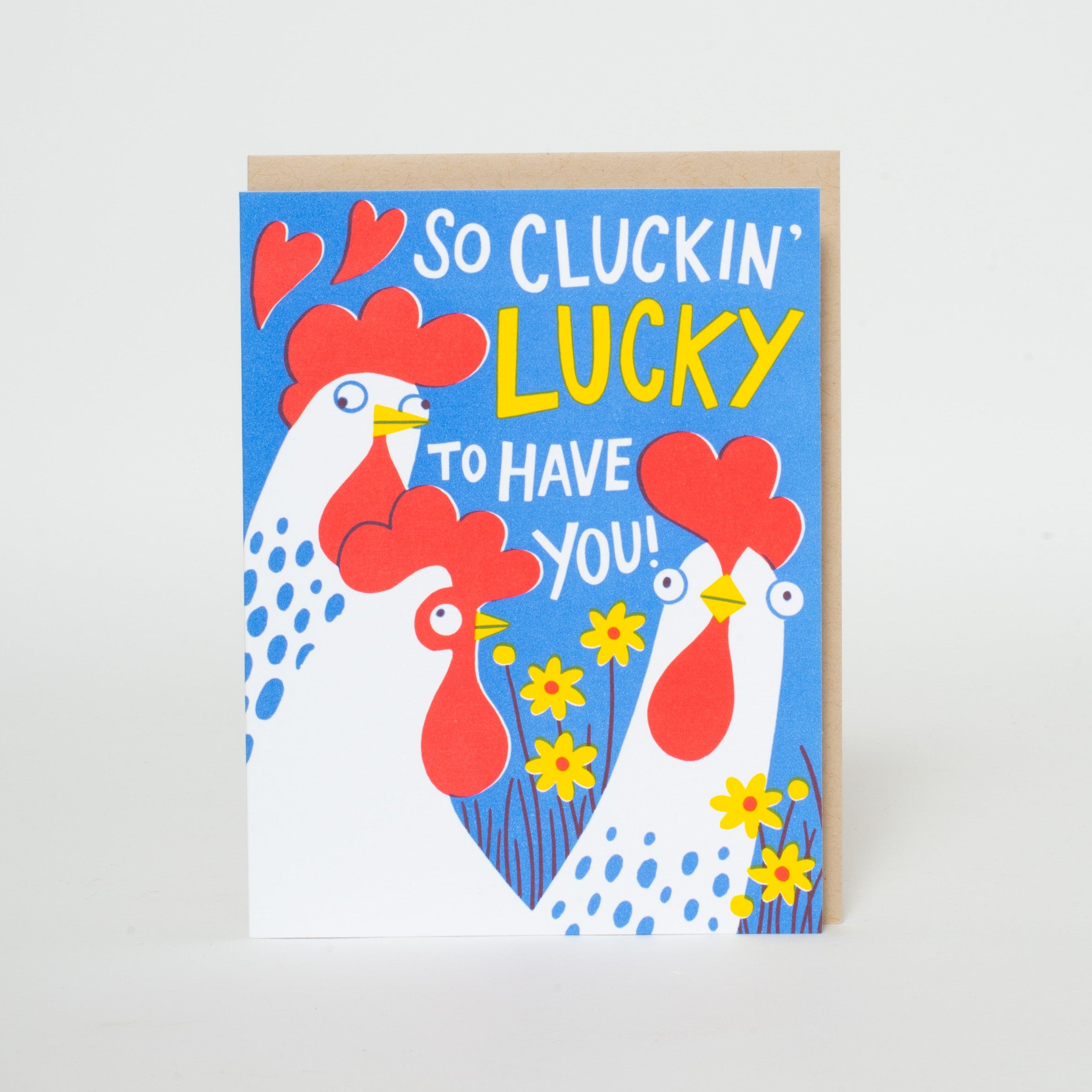Cluckin' Lucky Punny Chicken Love Letterpress Greeting Card