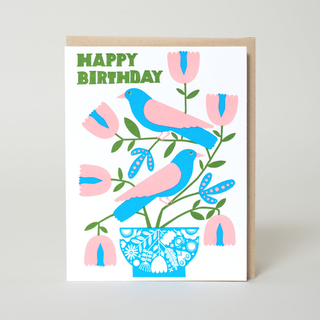 Nordic Bird Birthday Letterpress Greeting Card