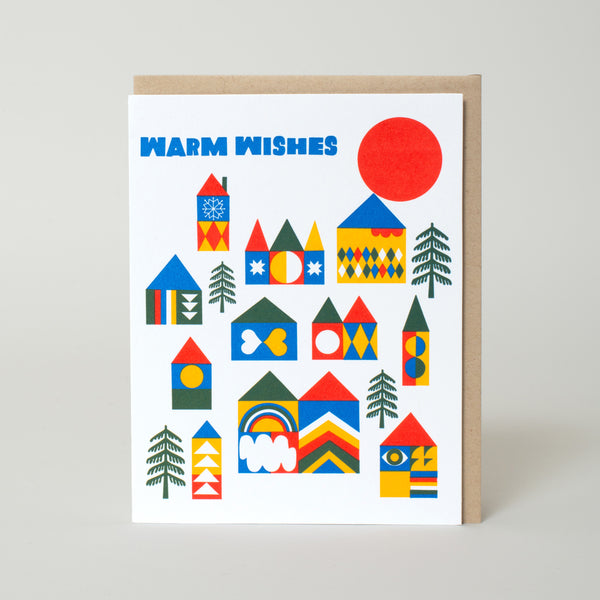 Holiday Warm Wishes Village Letterpress Greeting Card