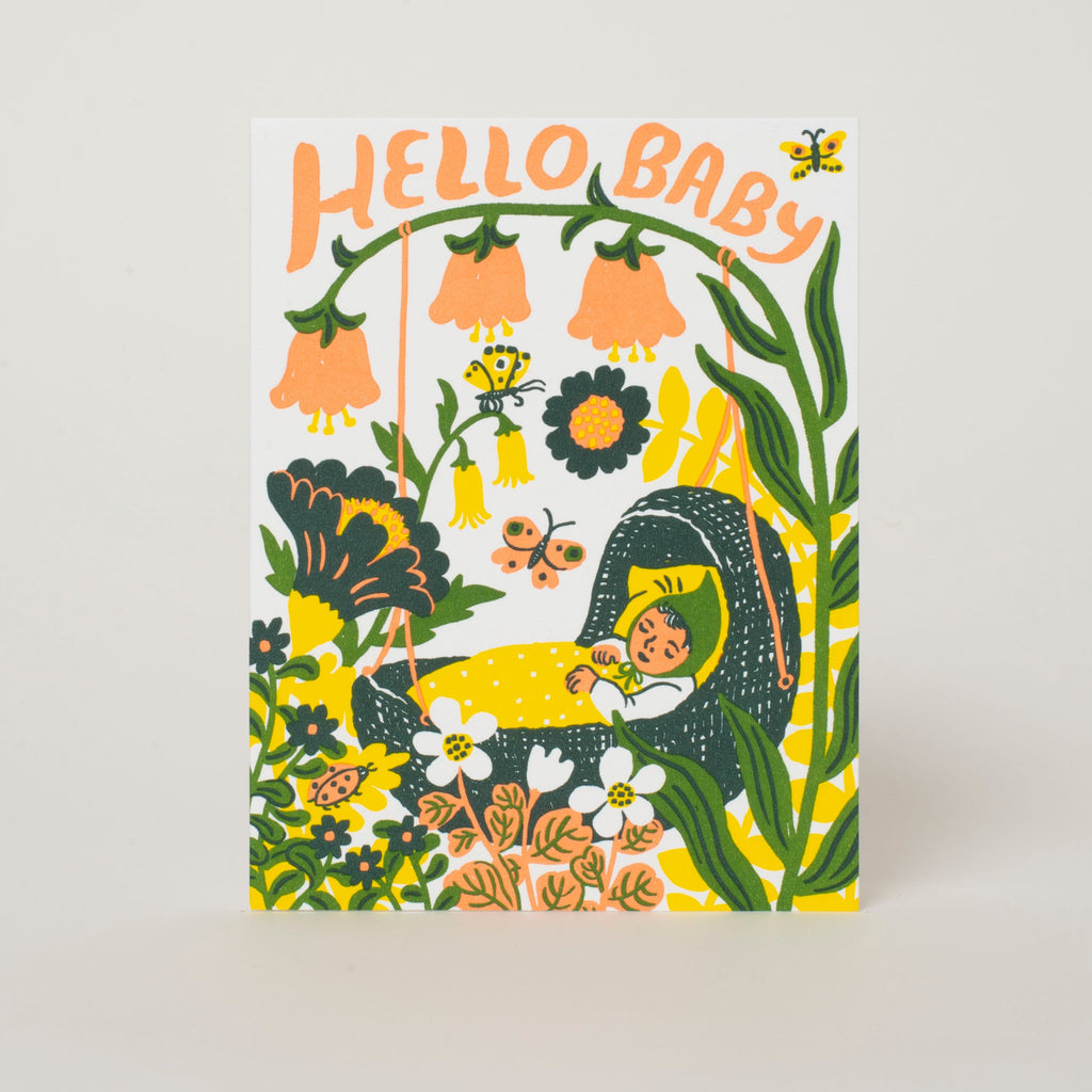 Hello Baby Bassinet Letterpress Greeting Card [yellow]