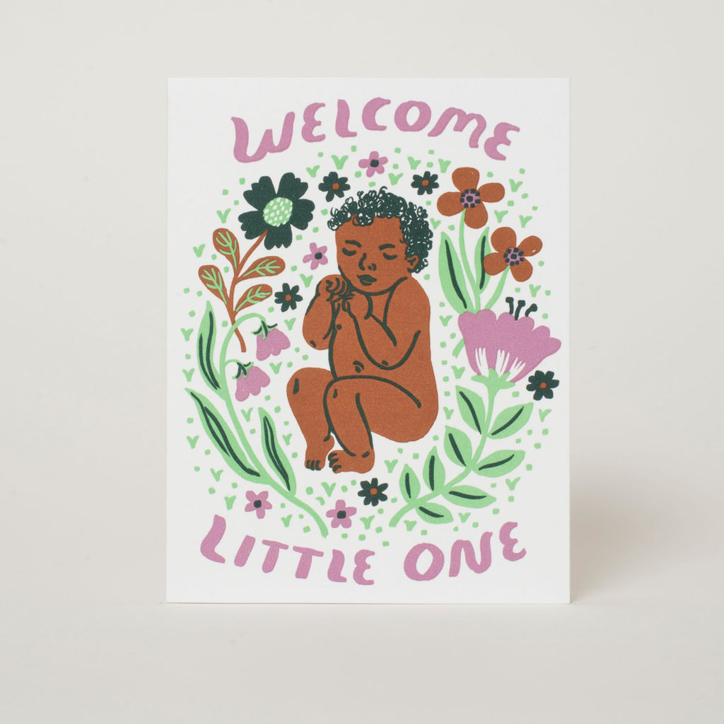 Welcome Little One Baby Letterpress Greeting Card [purple]