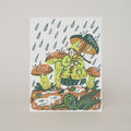 Rain Walk Gnome Blank Letterpress Greeting Card