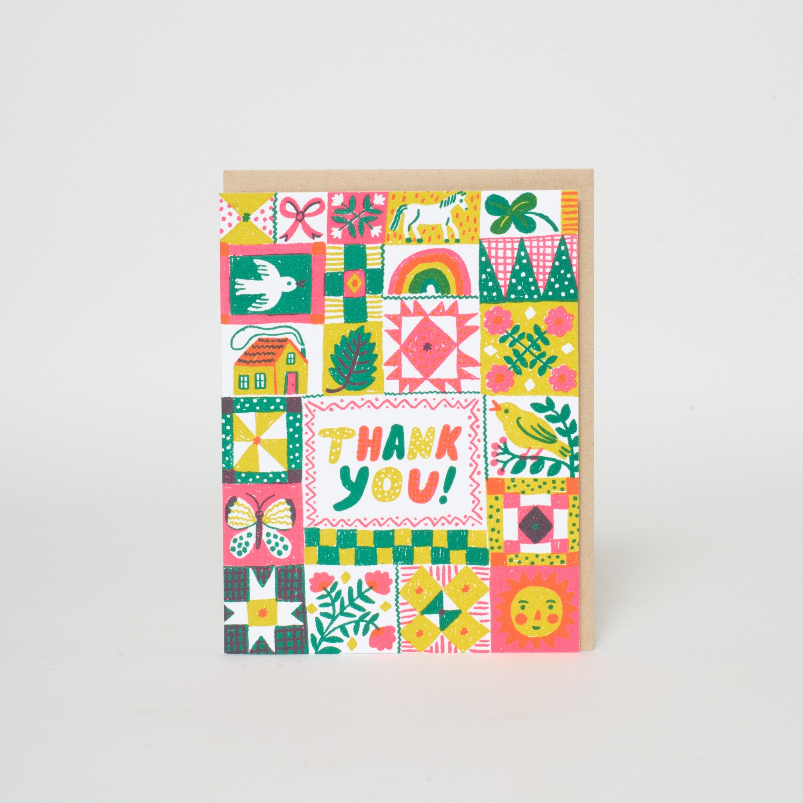 Folk Quilt Thank You Letterpress Greeting Card