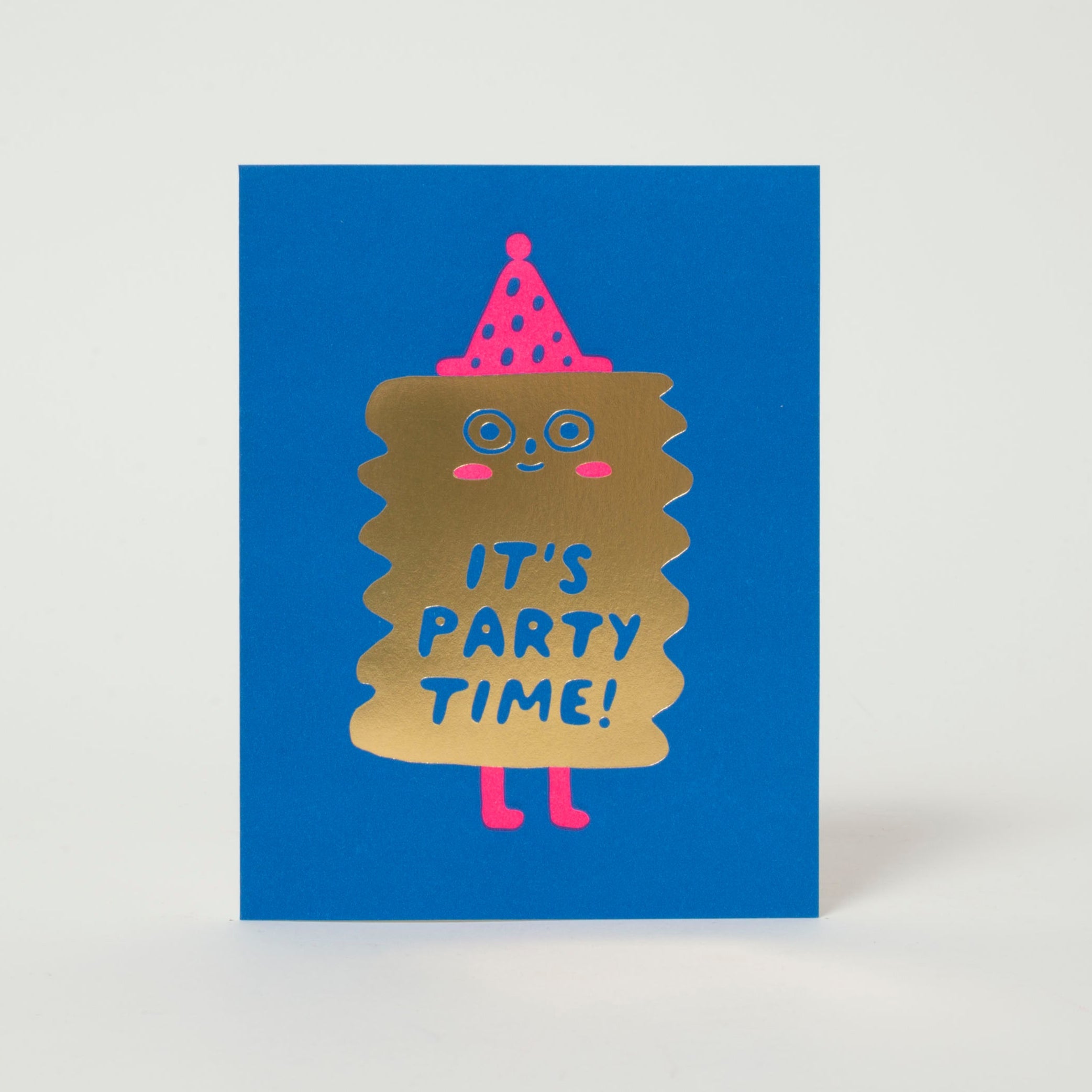 Gold Foil Party Time Birthday Letterpress Greeting Card