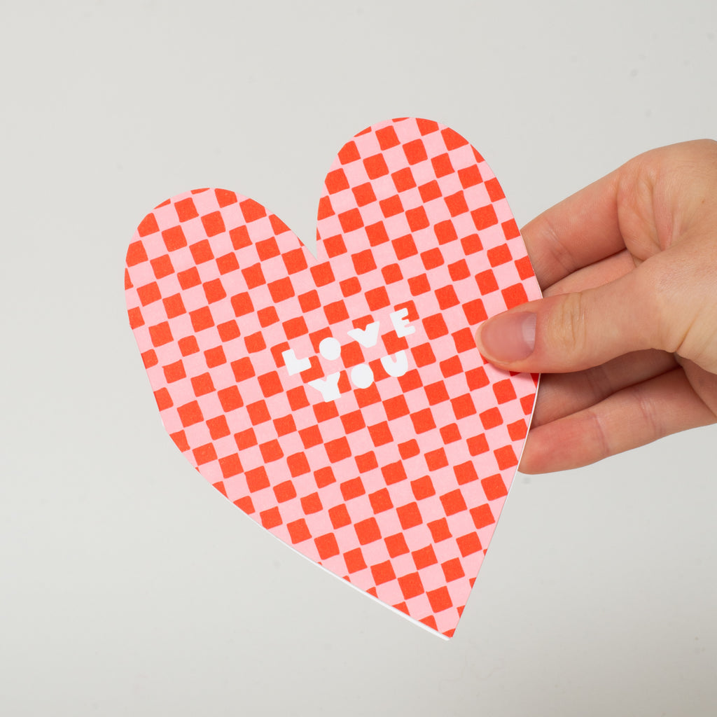 Checkered Love You Heart Die-cut Letterpress Greeting Card