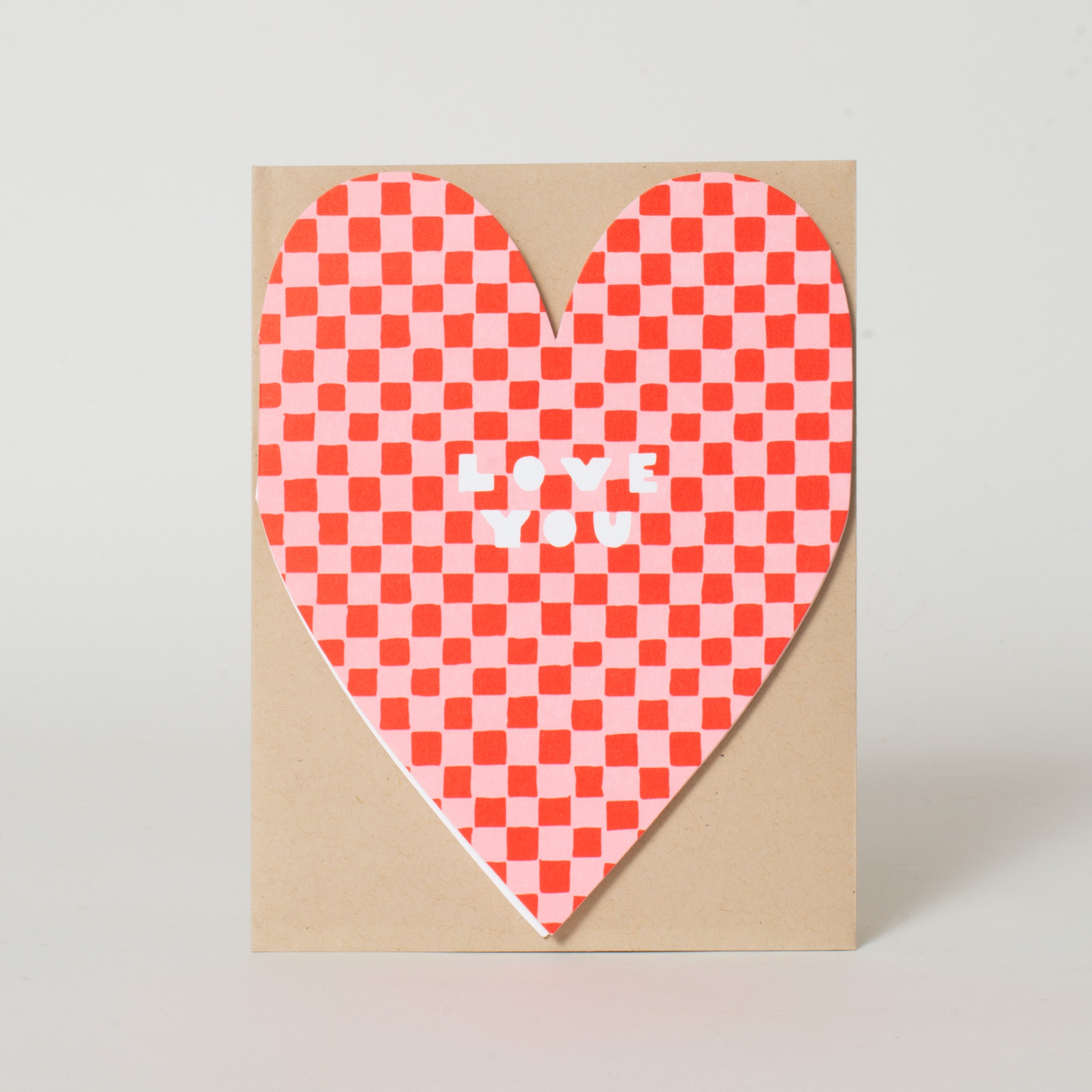 Checkered Love You Heart Die-cut Letterpress Greeting Card