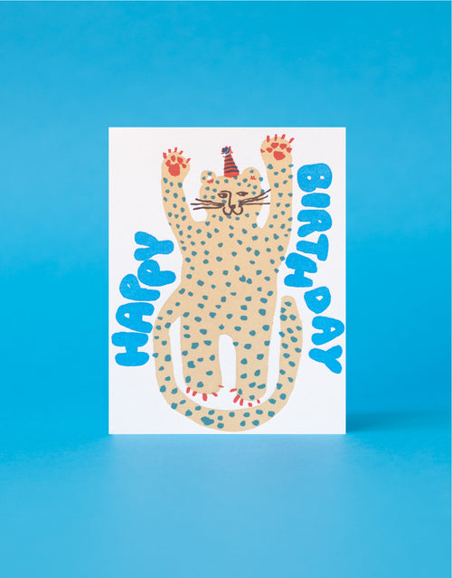 Party Cheetah Birthday Letterpress Greeting Card