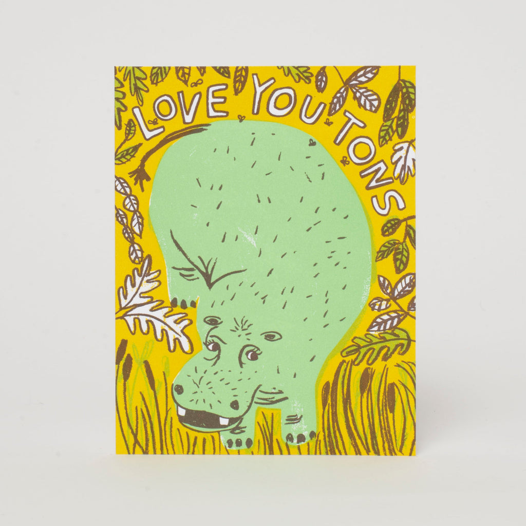 Love You Tons Hippo Letterpress Greeting Card