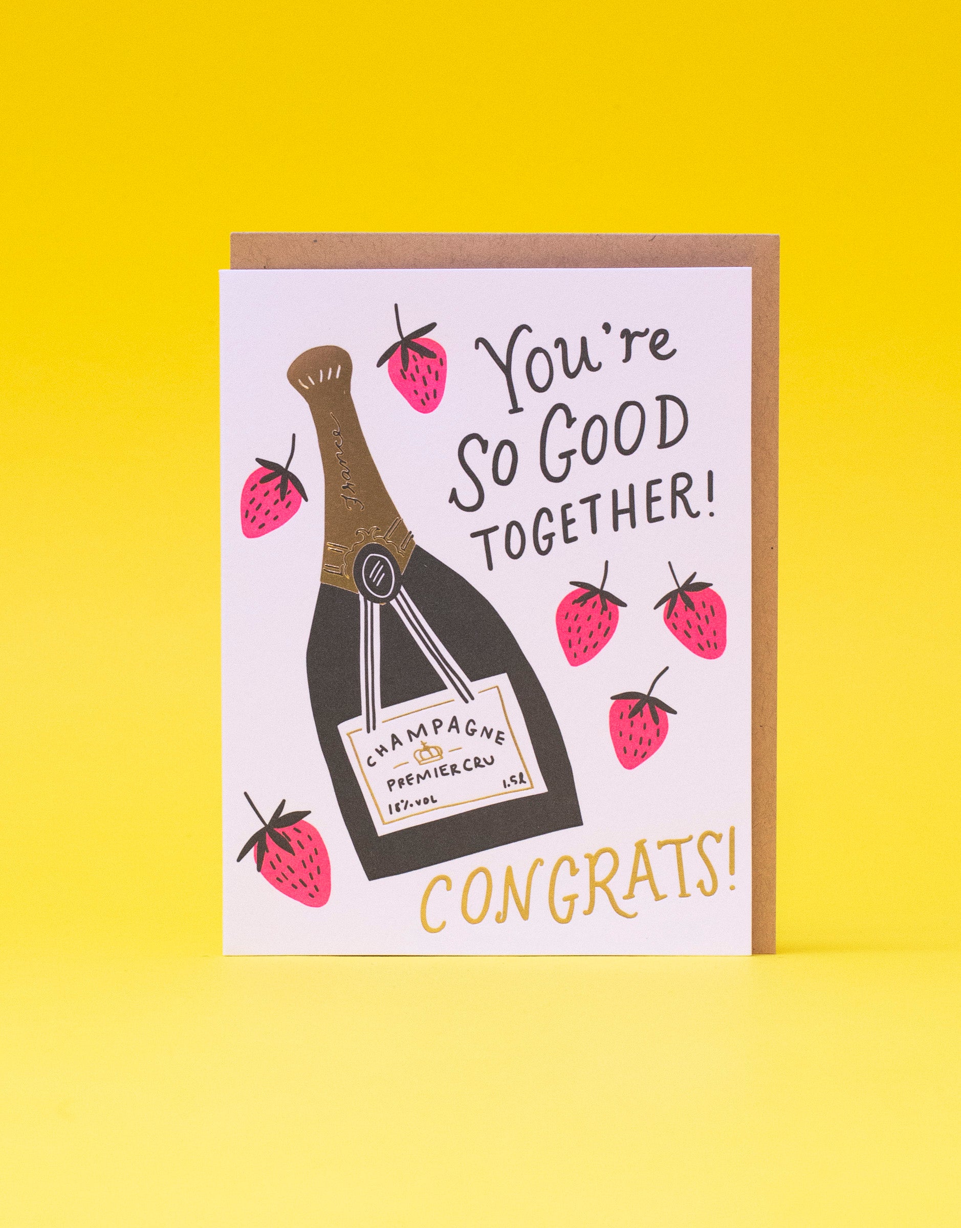 Strawberries and Champagne Wedding Letterpress Greeting Card